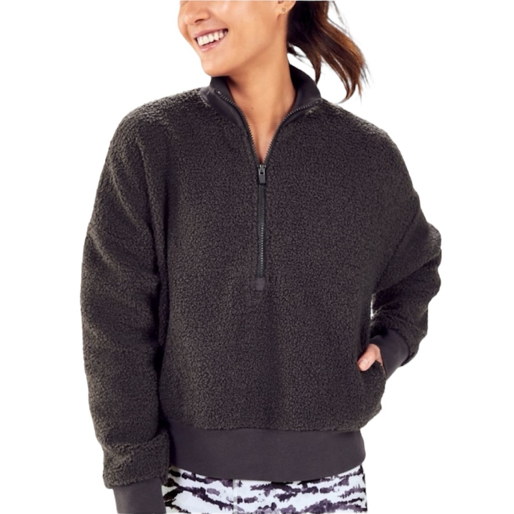 Fabletics Dream Polar Fleece Pullover Small Black 1/4 Zip Sherpa Sweatshirt